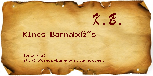Kincs Barnabás névjegykártya