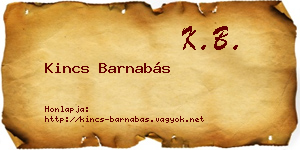 Kincs Barnabás névjegykártya